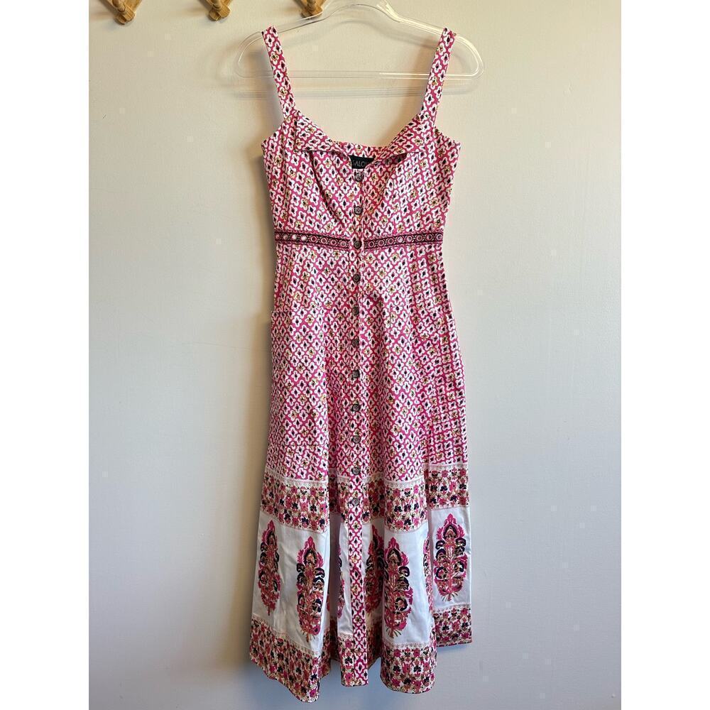 SALONI Fara Fit And Flare Pink Ivory Tank Dress Button Front Pink US 2 Midi